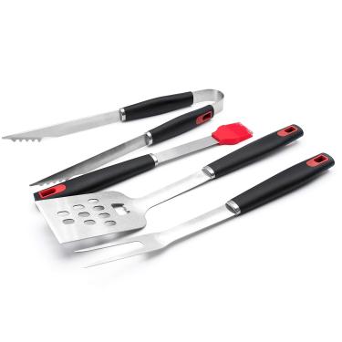 Imagem de Conjunto de Ferramentas para Churrasco BBQ com 4 Peças Utensílios Espátula Pinças Pincel Basting Acessórios Aço Inoxidável Resistente à Ferrugem Alta Durabilidade