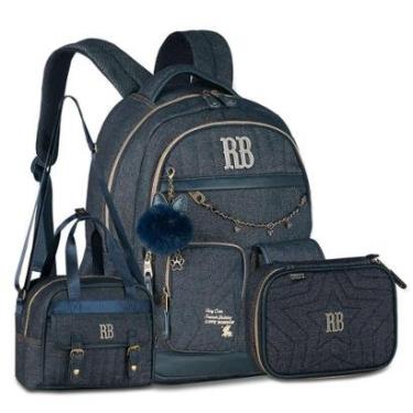 Imagem de Mochila Rebecca Bonbon Jeans Kit Lancheira Térmica e Estojo-Feminino