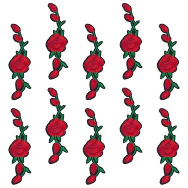 Imagem de letsinstyle 10 peças de remendo bordado de flor rosa, 12 x 3 cm vintage de ferro em peônia, remendo decorativo de costura de flor vermelha para roupas de costura artesanal outros tecidos