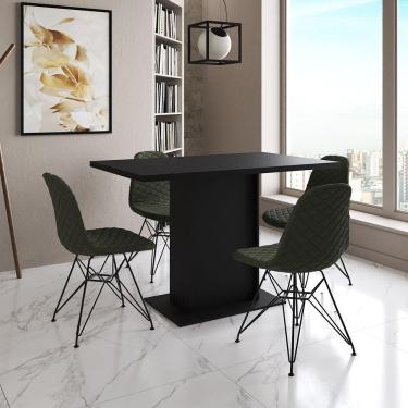 Imagem de Mesa Jantar Londres Tampo Preto 120Cm 4 Cadeiras Ferro Preto Estofado Verde
