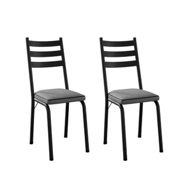 Imagem de Conjunto com 2 Cadeiras New Revestimento Sintético Platina e Preto