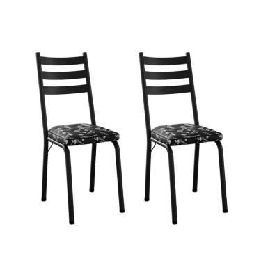 Imagem de Conjunto com 2 Cadeiras New Revestimento Sintético Floral e Preto