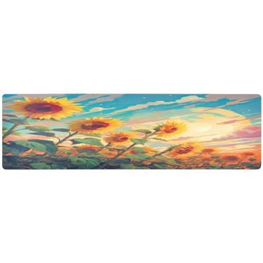 Imagem de Tapete de mesa longo de girassóis crescendo do céu, protetor de calor de mesa, tripé decorativo