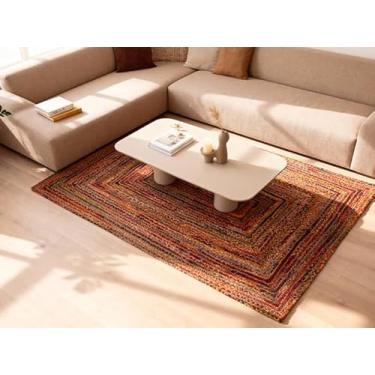 Imagem de Craft Trade Tapete de pano de juta chinês tecido à mão, multicolorido, reversível, trançado, casa de fazenda, sala de estar, ao ar livre, cozinha, quarto, tapete chinês (1,2 m x 1,8 m, retângulo)