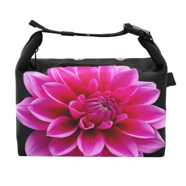 Imagem de TSENQUE Lancheira de flores rosa dália preta para mulheres lancheira portátil lancheira para trabalho animal floral bolsa térmica para trabalho