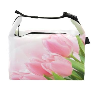 Imagem de TSENQUE Lancheira floral com flores tulipas para mulheres, lancheira portátil, lancheira para trabalho, bolsa térmica divertida e fofa isolada para adultos
