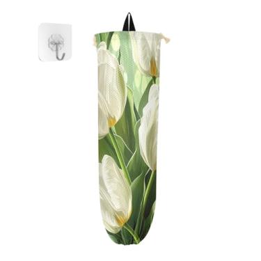 Imagem de Tulipas em verde com suporte de saco de plástico de folhas, suporte de sacola de supermercado para cozinha, organizador de sacolas plásticas suspensas