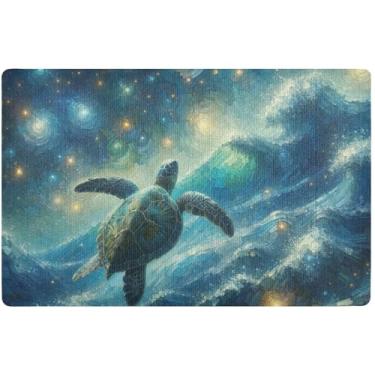 Imagem de TSENQUE Tapete de porta personalizado tartaruga marinha estrelada noite outono tapetes engraçados hilariante, tapete de varanda lavável tapetes de entrada internos para casa, 81 cm x 50 cm
