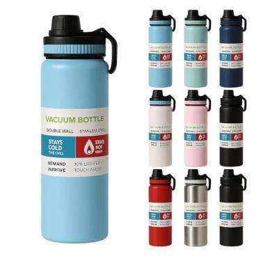 Imagem de Garrafa Térmica Inox 800 ml Parede Dupla – Mantém Bebida Gelada 24h ou Quente 8h, Tampa Antivazamento, Squeeze para Academia, Trabalho e Viagem (Azul Claro)