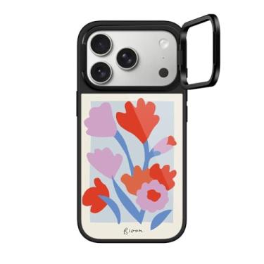Imagem de CASETiFY Capa Glaze Ring Stand para iPhone 17 Pro [suporte/1,5 m. 1X proteção contra quedas de grau militar/compatível com Magsafe] - Flores desabrochando - preta
