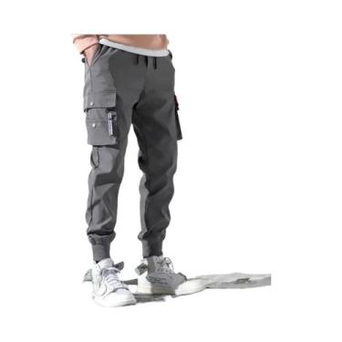 Imagem de Calças Cargo Casuais Masculinas Com Corte Solto E Múltiplos Bolsos, Es