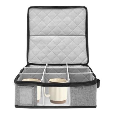 Imagem de Armazenamento de caneca de café com divisórias, alças, recipientes de armazenamento empilháveis de vidro da China, caixa organizadora de xícara de chá para canecas de café, chávenas de chá, talheres