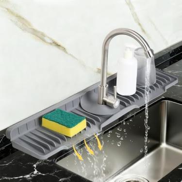Imagem de Luckboat Tapete de torneira para pia de cozinha, protetor de respingos de silicone com propriedades de secagem rápida, bandeja protetora para pia ideal para pias de pedra em cozinha e banheiro