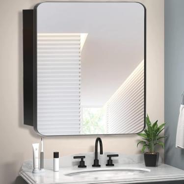 Imagem de HESONTH Armário de remédios com espelho design moderno armário de armazenamento de banheiro de fazenda para banheiro, cozinha, lavanderia (71 x 71 cm, preto)