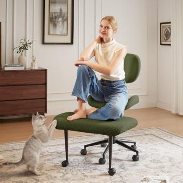 Imagem de Pinmoco Cadeira ergonômica com pernas cruzadas para TDAH, cadeira de meditação com rodas giratórias de 360°, cadeira de escritório ajoelhada com suporte para as costas, suporte lombar forte, tecido de
