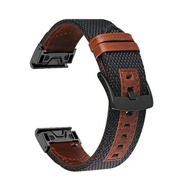 Imagem de SOMKB Pulseira de relógio de 26/22 mm para Garmin Fenix 5 5X Plus 6 6X Pro 3 3HR Forerunner 935 945 pulseira de couro genuíno pulseira de pulso de ajuste fácil (F, 26 mm de largura)