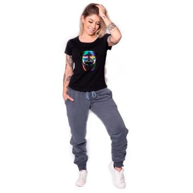 Imagem de Camiseta Longline Kruger's Concept Pug Dj - Feminino - GG - Preto, Pre