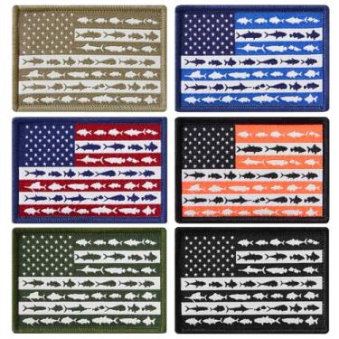 Imagem de BASSDASH 6 peças de adesivos táticos de bandeira de peixe americano bordados, gancho e laço para mochila militar chapéu colete jaqueta