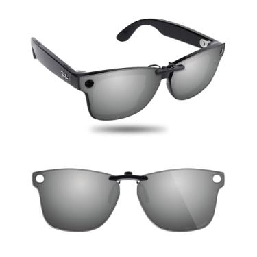 Imagem de Fiskr Óculos de sol polarizados Clip-On para Ray-Ban Meta Wayfarer RW4008 (tamanho 53-22) - Proteção UV - Ajuste universal para homens e mulheres - Prata metálica