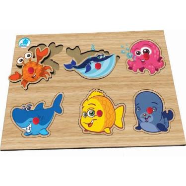 Imagem de Quebra-Cabeça Infantil com Pinos - Animais Aquáticos - Simque