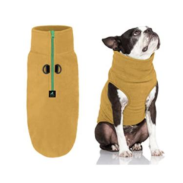 Imagem de Gooby Colete de lã meio zíper suéter para cães - areia, médio - pulôver quente de lã para cães com coleira dupla D - suéter para cães pequenos de inverno - roupas para cães pequenos e cães médios