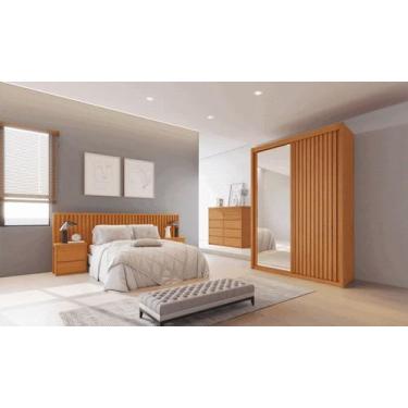 Imagem de Guarda Roupa Ripado Espelho 2 Portas 3 Gavetas Pietro Bettio - Móveis 