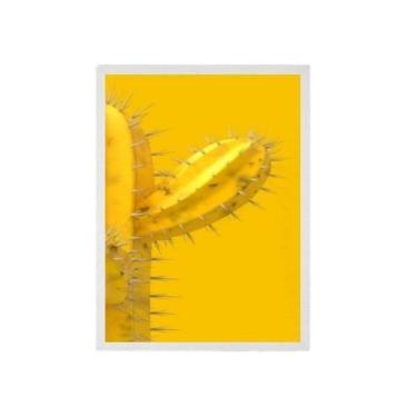 Imagem de Quadro Decorativo Cacto Amarelo Moldura Branca 24X18Cm