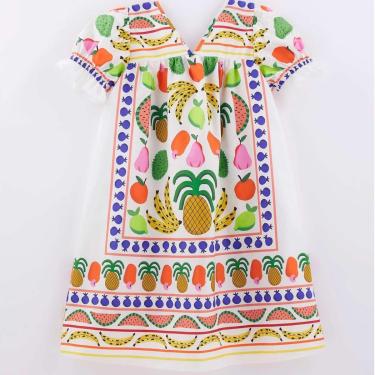 Imagem de Vestido Curto Infantil Fábula Lenço Frutaria Off-Feminino