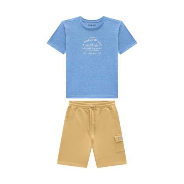 Imagem de Conjunto Infantil Menino Camiseta Azul/Bermuda Onda Marinha-Masculino