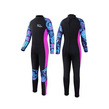 Imagem de Yikayin Roupa de mergulho infantil de comprimento total, roupa de banho para adolescentes de 2,5 mm, zíper nas costas, para meninos e meninas, neoprene para natação, mergulho, snorkeling, surfe, SUP