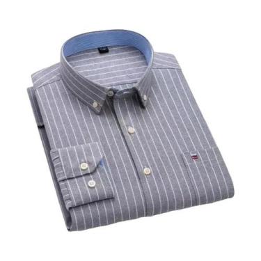 Imagem de Camisa Masculina De Manga Longa 100% Algodão Com Estampa Xadrez, Botão