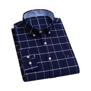 Imagem de Camisa Masculina De Manga Longa 100% Algodão Com Estampa Xadrez, Botão