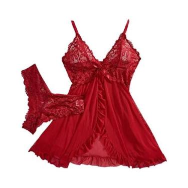 Imagem de Vestido De Dormir Elegante Rosa Com Decote Em V, Camisola De Seda Femi