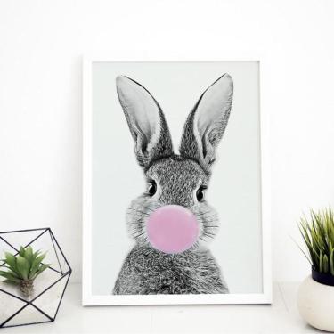 Imagem de Quadro Decorativo Coelho Chiclete 45x34cm - Madeira Branca