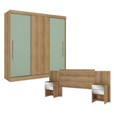 Imagem de Guarda Roupa Casal Vision 3 Portas Capuccino Menta com Cabeceira Formo