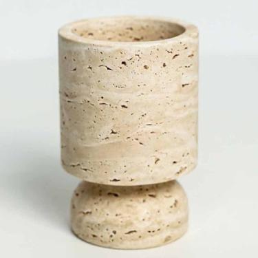 Imagem de Suporte de vela de pilar travertino de fazenda, suporte de castiçal de pedra natural, centros de mesa franceses, decoração de casa de pedra elegante para aniversário, casamentos, dia dos namorados