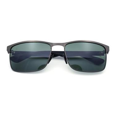 Imagem de SA106 Óculos de sol masculino com aro de metal retangular esportivo temple clássico masculino, Gunmetal - verde, 5 1/2" (140mm) x 1 11/16" (42mm)