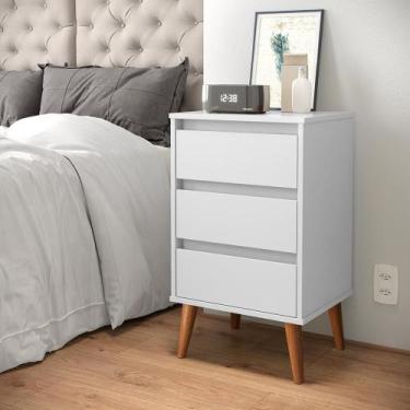 Imagem de Mesa de Cabeceira Quarto Retro Wood 3 Gavetas - EJ Móveis, Branco