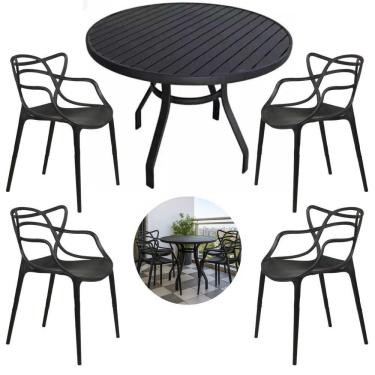 Imagem de Jogo Mesa Alumínio 90cm + 4 Cadeiras Alegra Resistente Jardim Cozinha