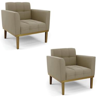 Imagem de Poltrona Base Madeira Castanho Kit 2 Ana Suede Marrom Rt - Ibiza