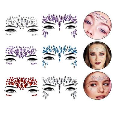 Imagem de Kit 6 Adesivos de Rosto Pedraria Carnaval Fantasia Festa Halloween Maq