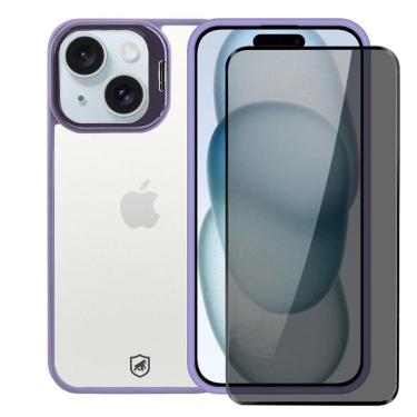 Imagem de Kit Capa Gravity Lilás E Pelicula Defender Pro Privacidade Para Iphone 15 - Gshield
