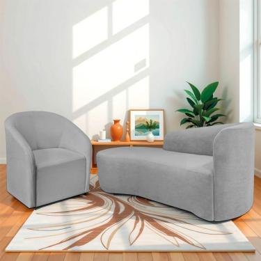 Imagem de Kit Sofá Curvo França 140cm L.e E Poltrona Luiza Max Conforto, Elegância E Design Moderno Linho Cinza Claro