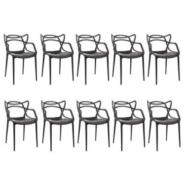 Imagem de kit com 10 Cadeiras Allegra Preta Sala Jantar Empilhavel Interior Exte