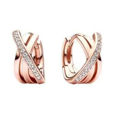 Imagem de Brincos De Argola Femininos Em Prata 925 Com Flor Azul E Pingente De C