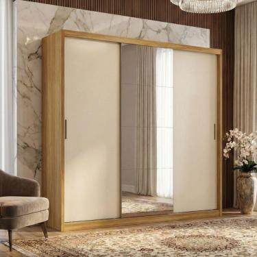 Imagem de Guarda Roupas Casal Com Espelho 3 Portas De Correr 4 Gavetas 100% Mdf Dalila Flex Madeirado/off White