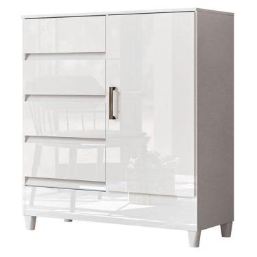 Imagem de Cômoda 1 Porta 4 Gavetas Fit Branco Brilho - Santos Andirá