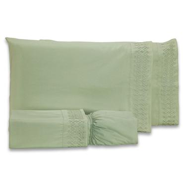 Imagem de Jogo De Cama Lençol King Harmony Bordado Geométrico Percal 300 Fios Com Fronhas 04 Peças - Toque Acetinado Cor Verde