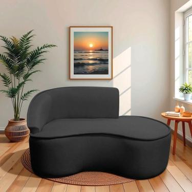 Imagem de Divã Recamier Curvo Sala De Estar Recepção Marrocos 150cm Lado Direito Linho Preto
