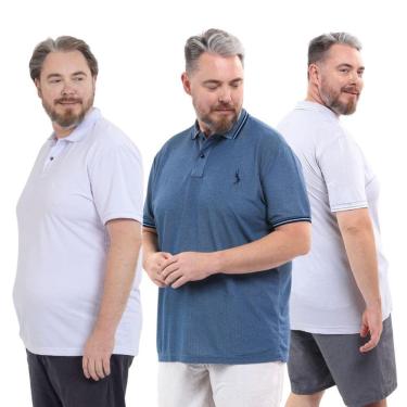 Imagem de Kit 3 Camisa Polo Plus Masculina Piquet Dia a Dia